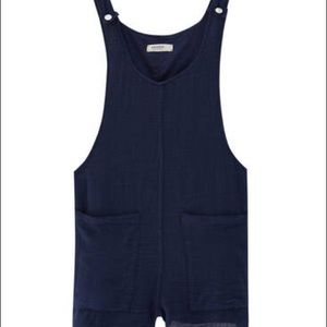 pull&bear navy linen romper